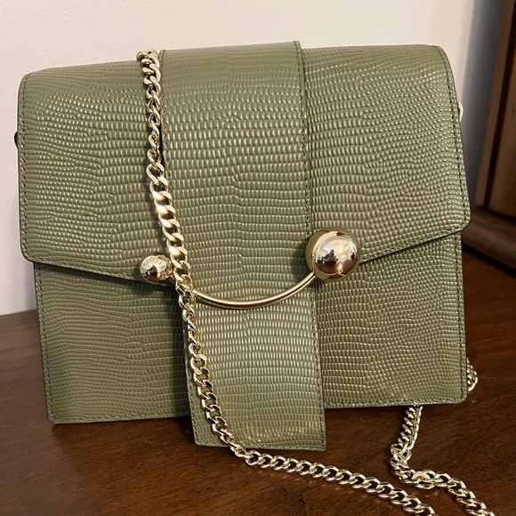 Strathberry Box Crescent in lizard-embossed olive leather - Picture 2 of 9